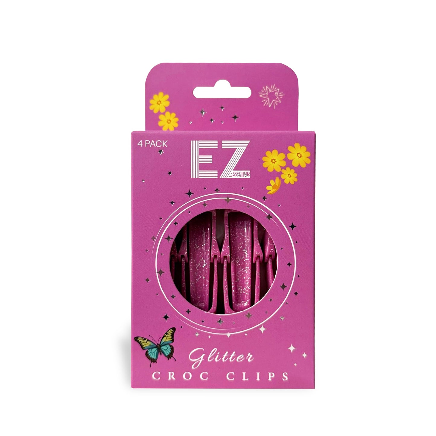 EZ Essentials Glitter Croc Clip 4 Pack Pink